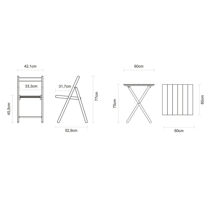 Bistro set Tramontina Teak Wood & Plastic 3 Pcs - Natural Pine & Grey