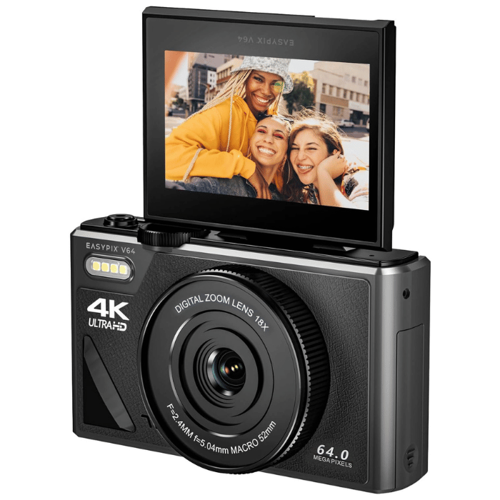 Easypix V64 Flip Digital Camera, 3" Flip Screen, 64MP, WiFi