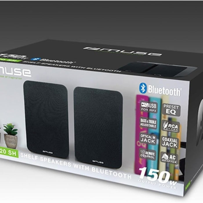 Muse Bluetooth Shelf Speakers – 150W, RCA, USB, Optical Input