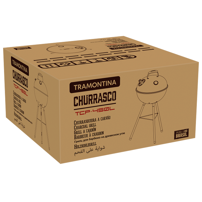 Tramontina 47cm Portable Charcoal Grill with Lid & Thermometer
