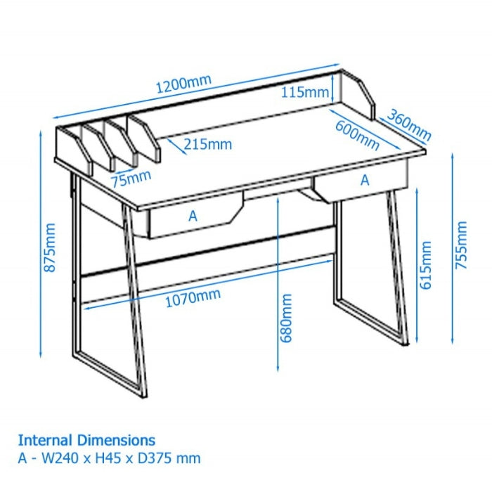 Alphason Salisbury Desk - Oak & Black with Storage Drawers