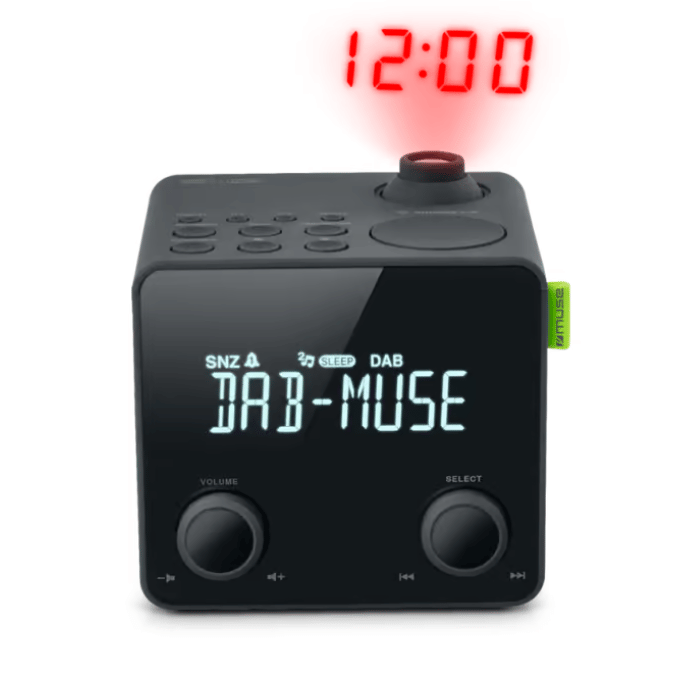 Muse Projection Clock Radio – CDB/DAB+, 20 Presets, Clock, Aux
