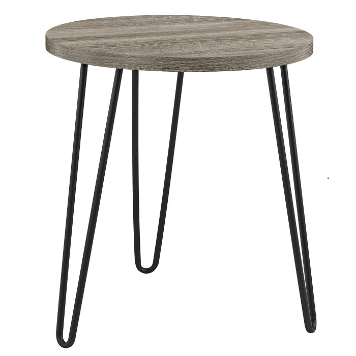 Dorel Owen Retro Round Side Table - Grey Oak, Powder-Coated Metal