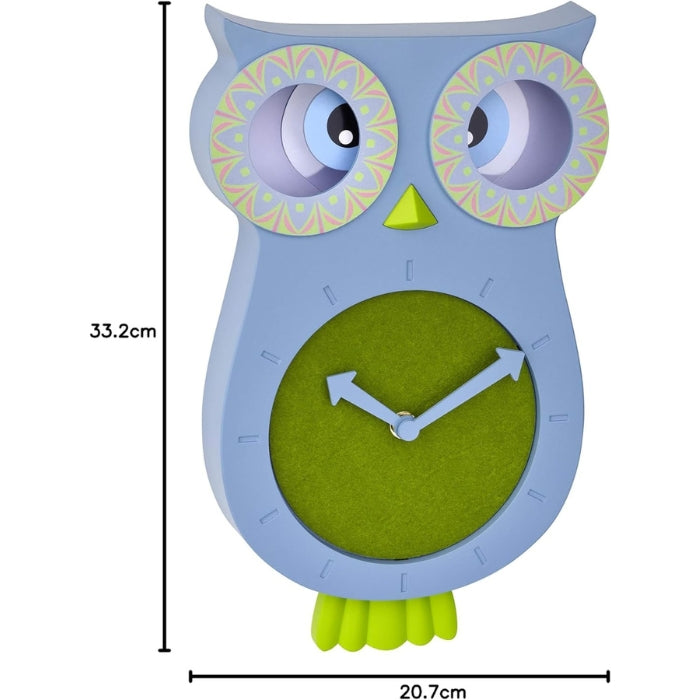 Kids Owl Clock - Silent Pendulum with Blue Felt Dial