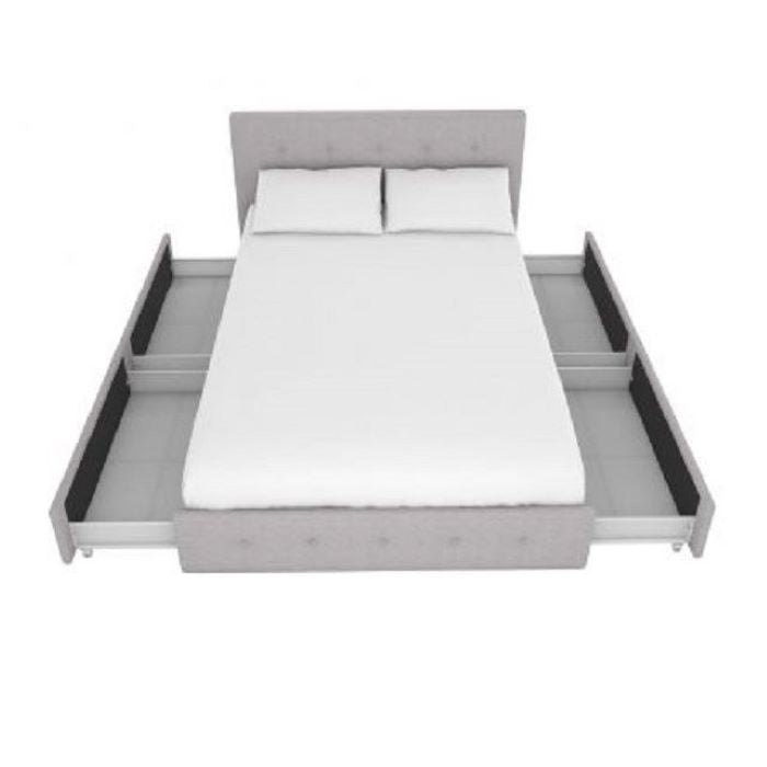 Rose Linen Upholstered Double Bed with Storage – Light Grey