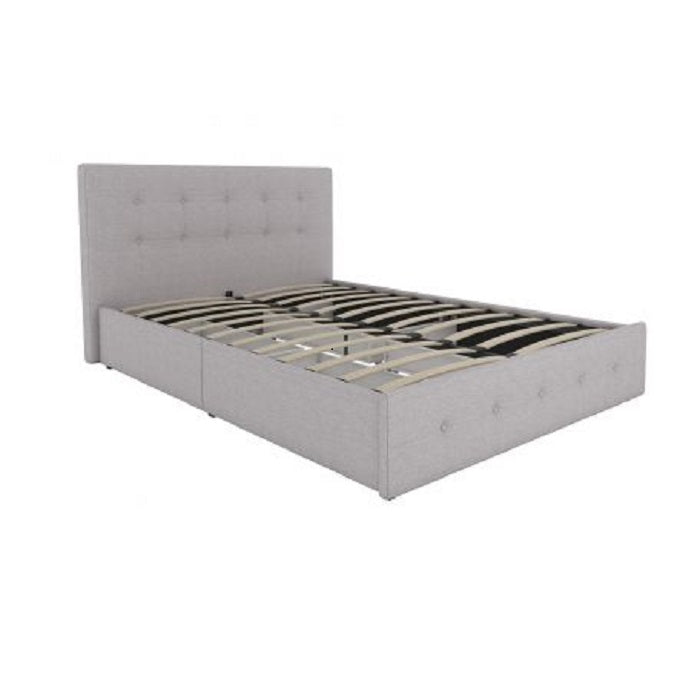 Rose Linen Upholstered Double Bed with Storage – Light Grey