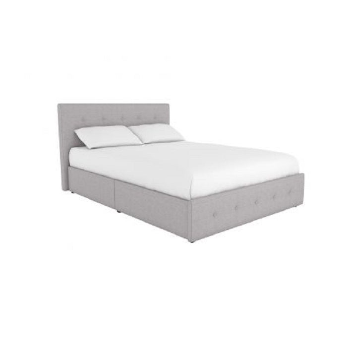 Rose Linen Upholstered Double Bed with Storage – Light Grey