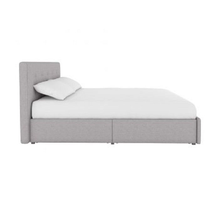 Rose Linen Upholstered Double Bed with Storage – Light Grey
