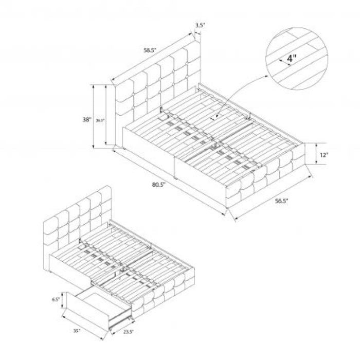 Rose Linen Upholstered Double Bed with Storage – Light Grey