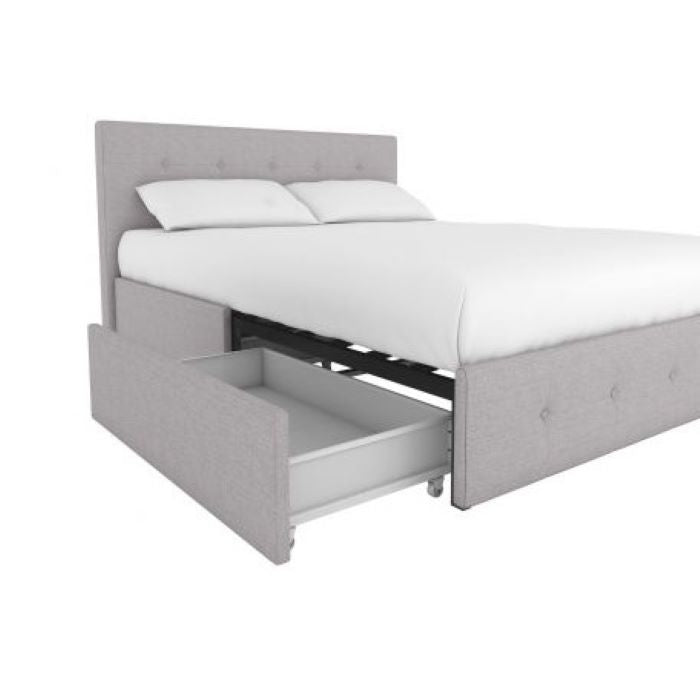 Rose Linen Upholstered King Size Bed with Storage – Light Grey