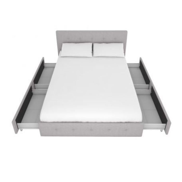 Rose Linen Upholstered King Size Bed with Storage – Light Grey