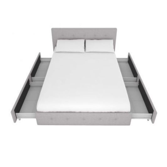 Rose Linen Upholstered King Size Bed with Storage – Light Grey