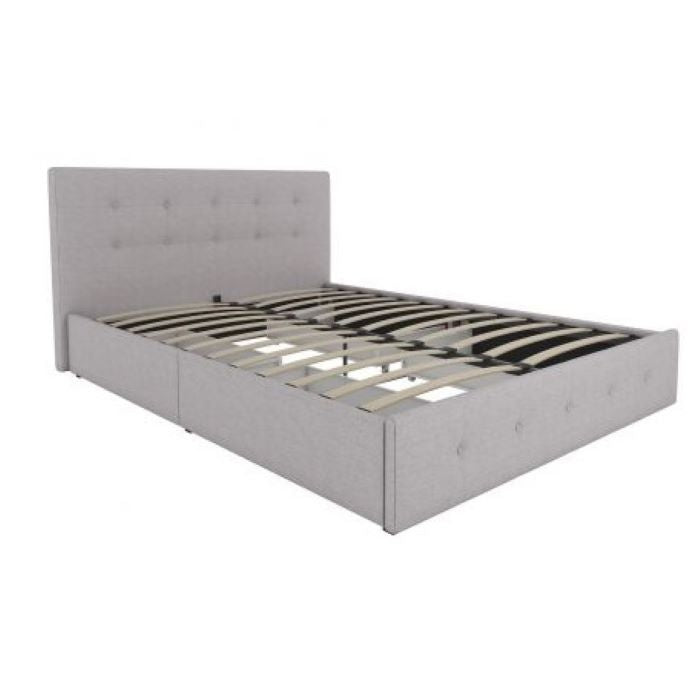 Rose Linen Upholstered King Size Bed with Storage – Light Grey