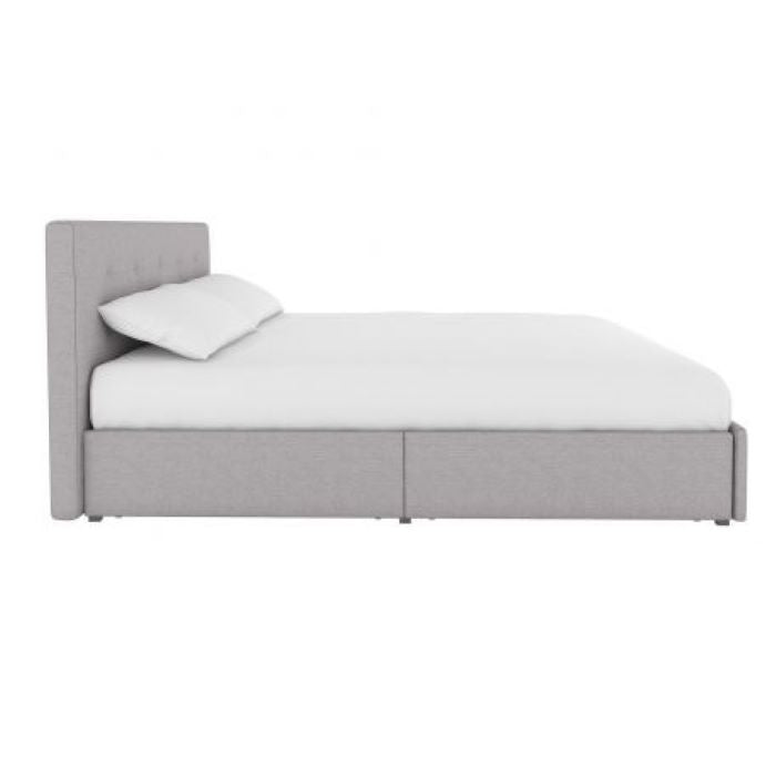 Rose Linen Upholstered King Size Bed with Storage – Light Grey