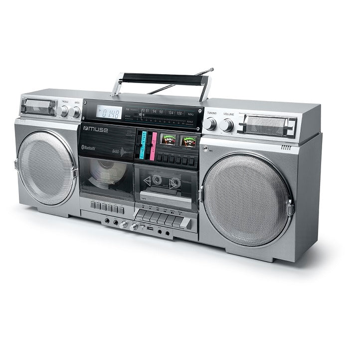 Muse Ghetto Blaster – CD, Cassette, Bluetooth, 80W, Silver