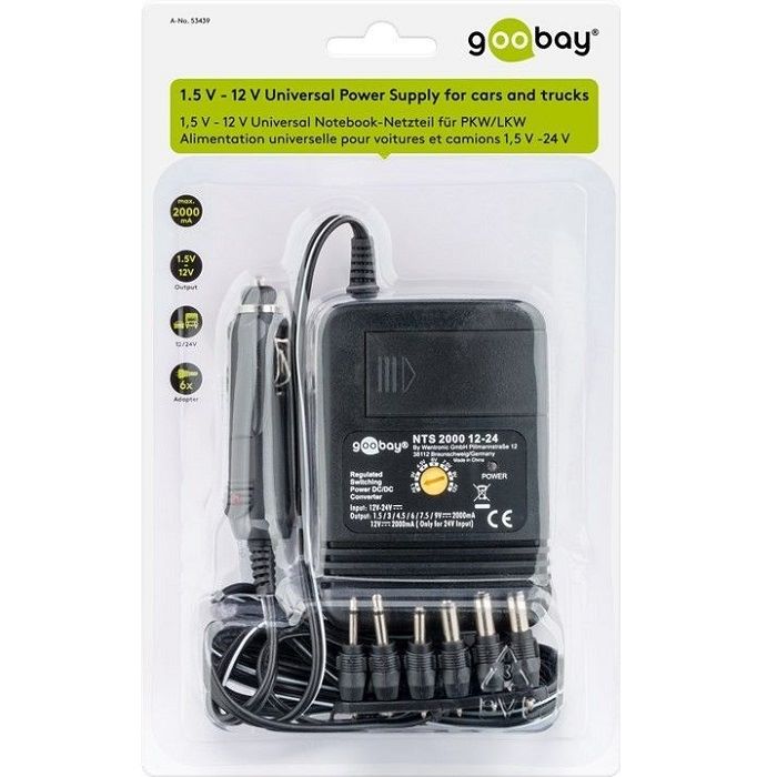 Goobay Universal Laptop In-Car Power Supply, 120W, Output 6A