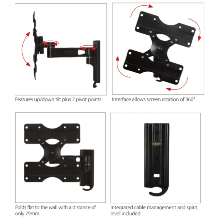 B-Tech Flat Screen Wall Mount – Tilt, Swivel, Single Arm