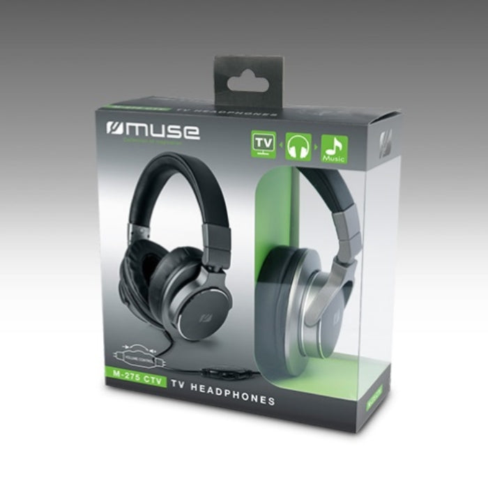 Muse Portable or Wired TV Over-Ear Headphones, 6m cable - Black