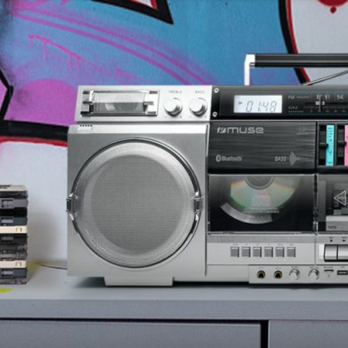 Muse Ghetto Blaster – CD, Cassette, Bluetooth, 80W, Silver
