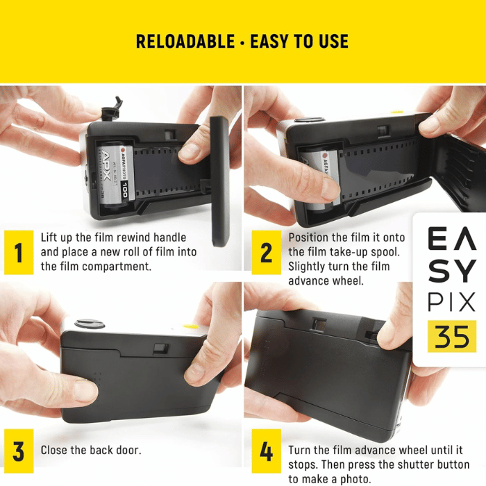 Easypix 35 Reloadable Film Camera, Retro Style, Built-in Flash