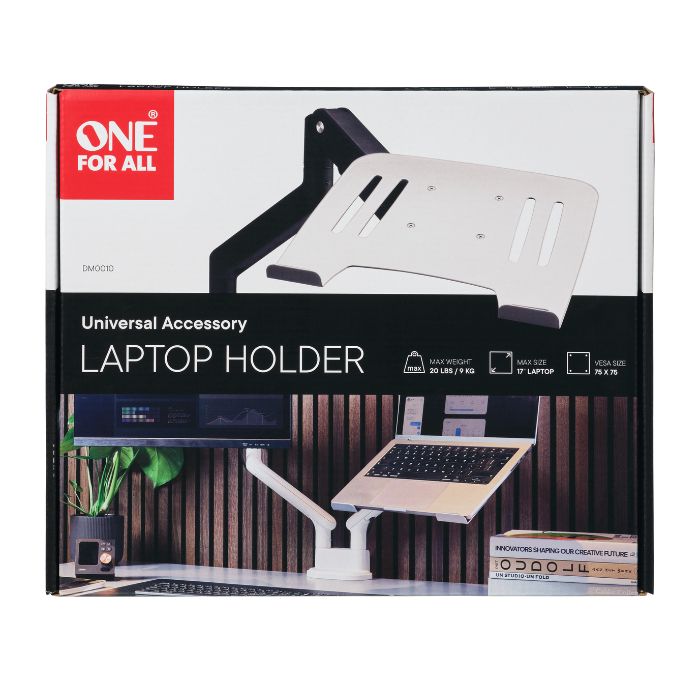 One For All Laptop Holder – 10”-17”, Ledge & Strap, Silver