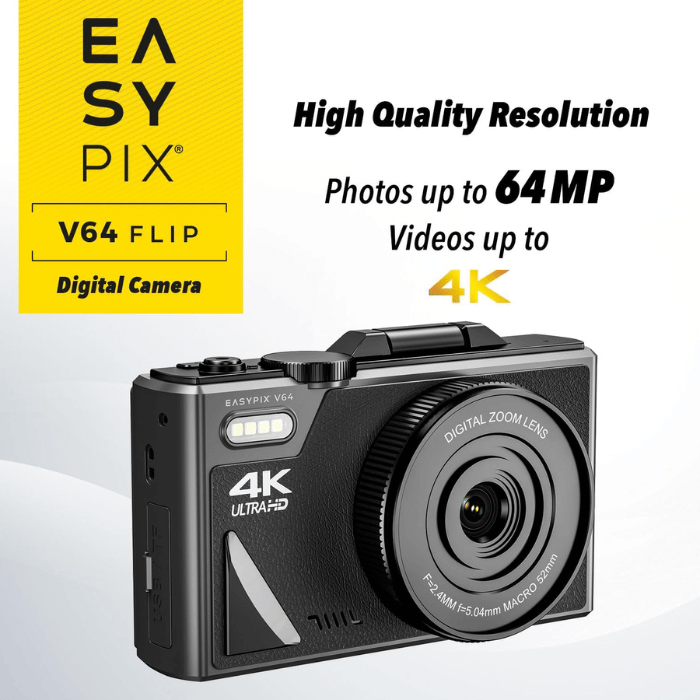 Easypix V64 Flip Digital Camera, 3" Flip Screen, 64MP, WiFi