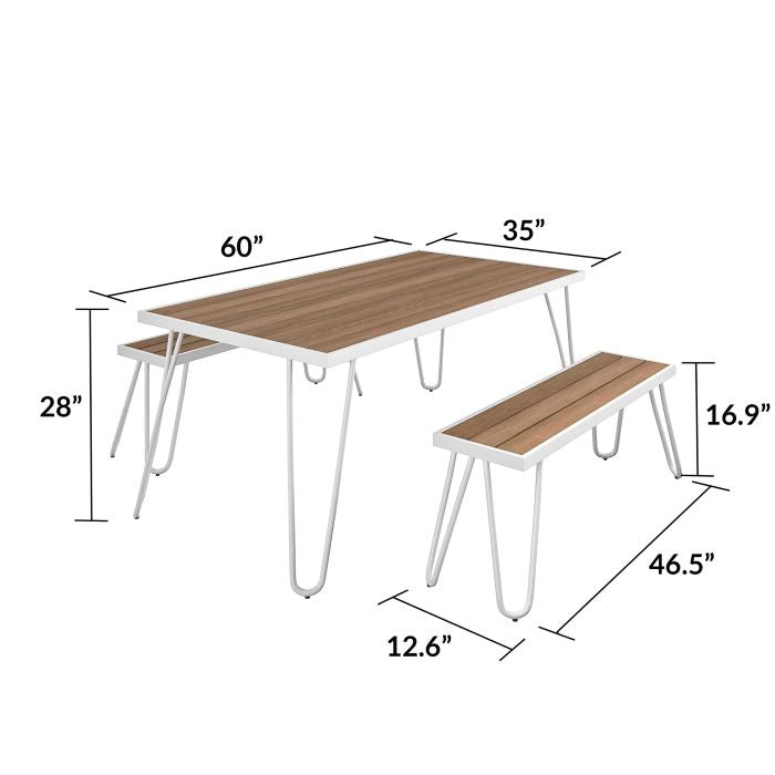 Novogratz Paulette Poolside Outdoor Table and Bench Set - White