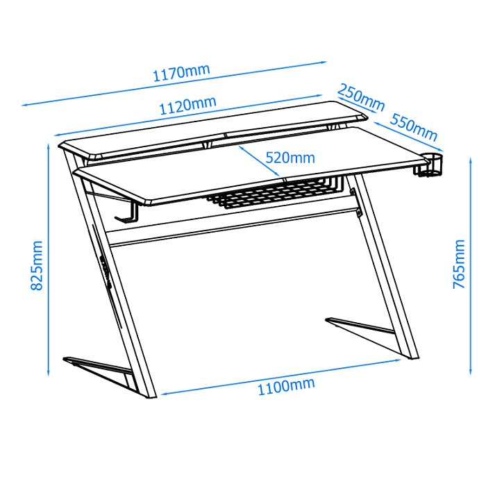 Dorel Aries Gaming Desk, Headphone rack, drink holder - Black & Red