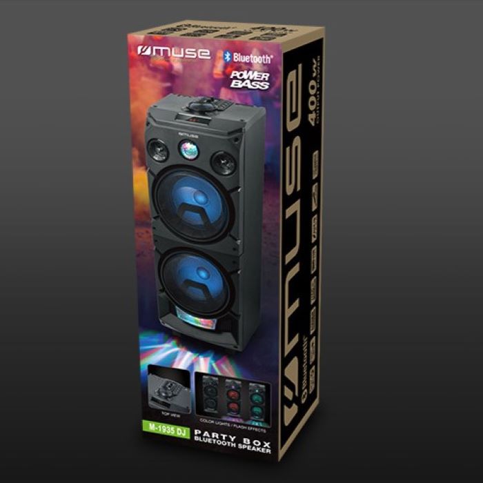 Muse Party Box BT Speaker – 400W, Aux, Mic, Lights, FM Radio
