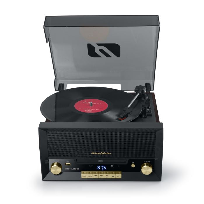 Muse 6-in-1 Turntable Micro System, Bluetooth, USB, 20W – Black
