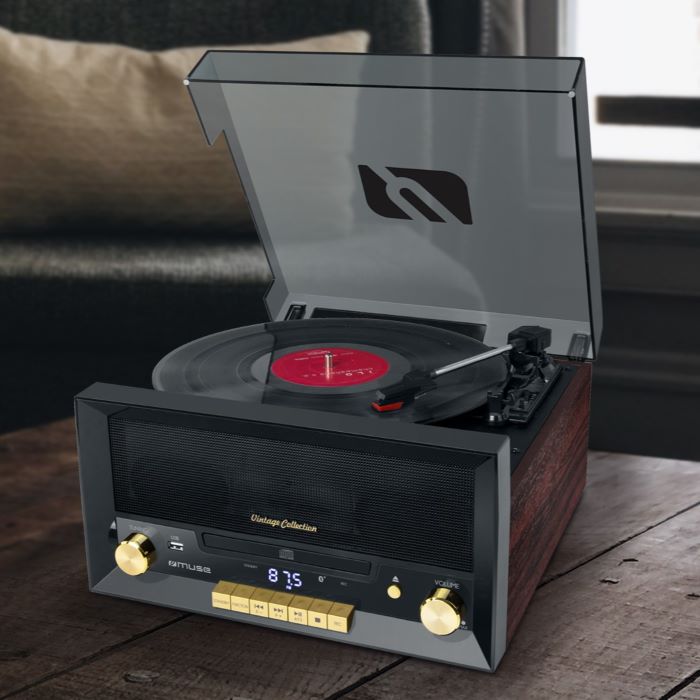 Muse 6-in-1 Turntable Micro System, Bluetooth, USB, 20W – Black