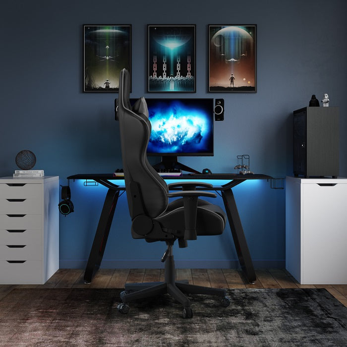 Alphason Oblivion Gaming Desk, Carbon fiber worktop - Black