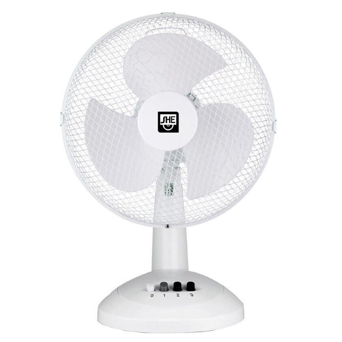 SHE 30cm Table Fan – 3 Speeds, Swivel, Quiet, White