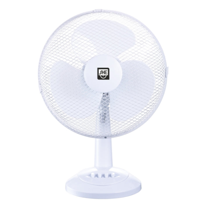 SHE 30cm Table Fan – 3 Speeds, Swivel, Quiet, White