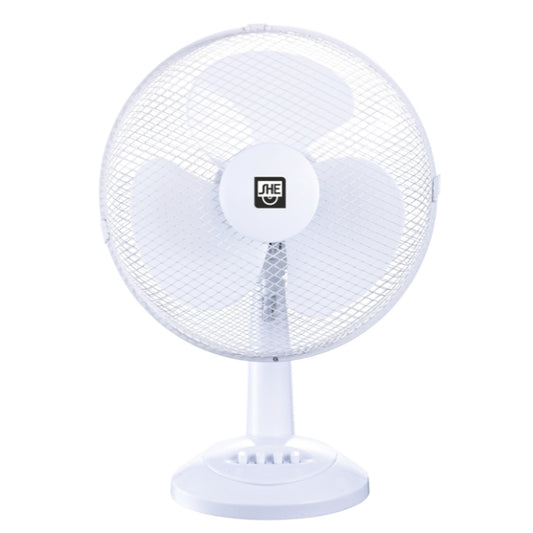 SHE 30cm Table Fan – 3 Speeds, Swivel, Quiet, White