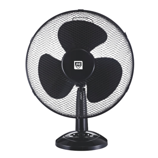 SHE 40cm Table Fan – 3 Speeds, Swivel, Quiet Operation, Black