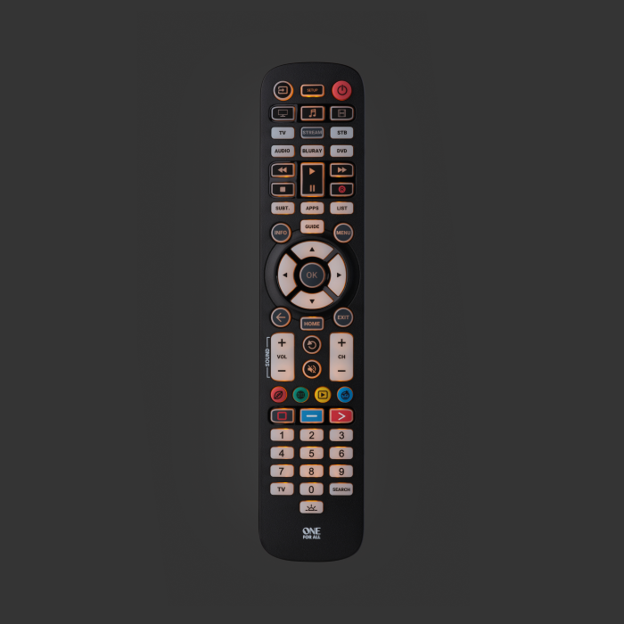 One For All Universal Remote – 6 Devices, Backlit, IR, Antimicrobial