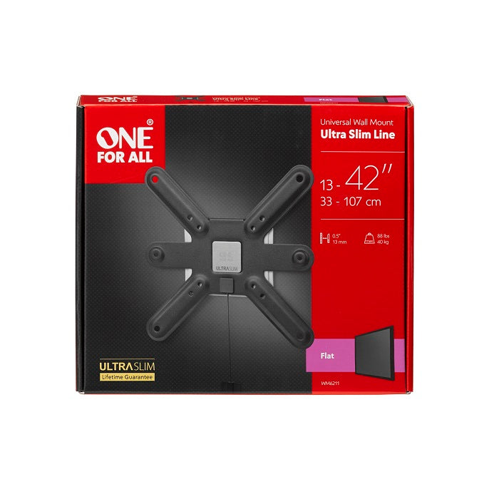 One For All Ultra Slim Wall Mount, 13-43" TVs, Max Load 40kg
