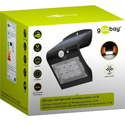 Goobay LED solar wall light, 1.5W, with motion sensor, Equivalent Wattage 24W BLACK - 45801