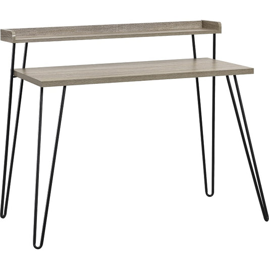 Haven Retro Home Office Desk with Riser – Distressed Grey Oak