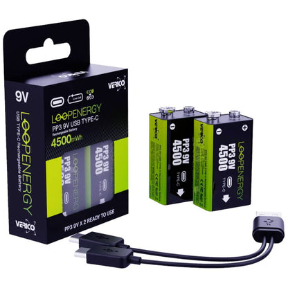 LoopEnergy Rechargeable Battery 9V Block 2-Pack / Cable included - 1UDBT-A3WEB2-NN