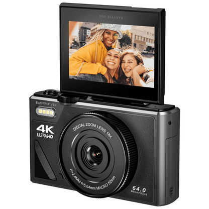 Easypix V64 Flip Digital Camera with Flip Screen, 3.0" Flip Screen, Up to 64MP Resolution, 18x Digital Zoom, WiFi - 20203