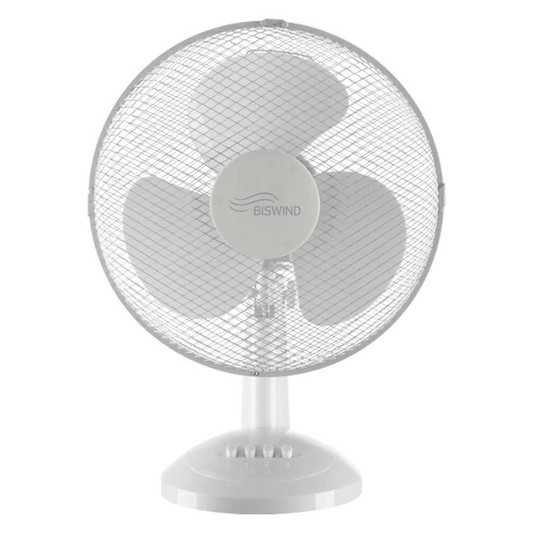 Schuss SHE Table Fan 30 cm, 3 Speed Levels, Swivel Function, Inclination Adjustable, Stable Housing, 40W Power, White - BW30CMTIUK