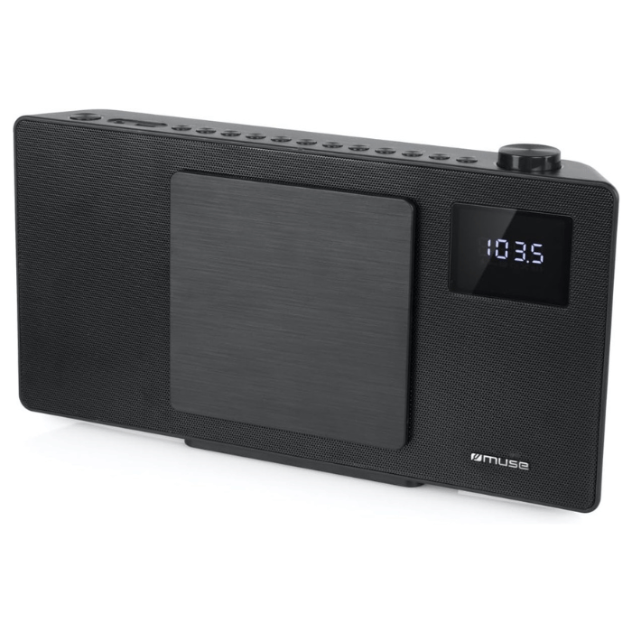 Muse Vertical CD Micro system, Bluetooth 5.0, AUX/RCA/USB,2x20W, Wake to FM, CD, USB or Buzzer, Alarm Clock Snooze and Sleep function, Black - M60BT