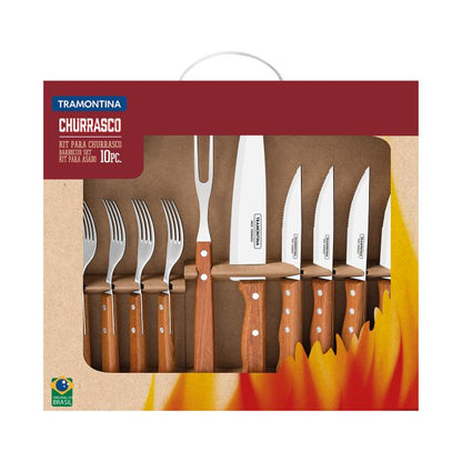 Tramontina, 10 Pcs. Barbecue set Churrasco, Natural Light Jatoba - 22399037