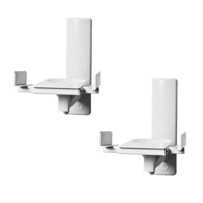 B-Tech Side-Clamping Loudspeaker Wall Mounts with +/-10° Tilt and 360° Swivel, 2-pack, Max Load 25kg, 135mm - 280mm Clamp Size, White - BT77W