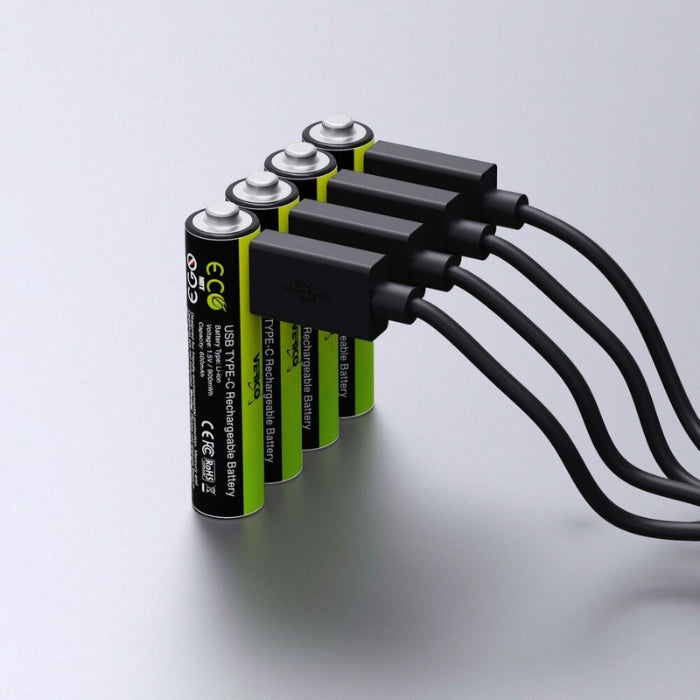 LoopEnergy Rechargeable AAA 4-Pack, 1.5V, USB-C Cable Included