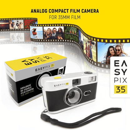 Easypix 35 Reloadable Compact Film Camera, Built-in flash, Reusable, 33mm Retro Style Color & Black/White Film type, Analog, Black and Silver - 10091