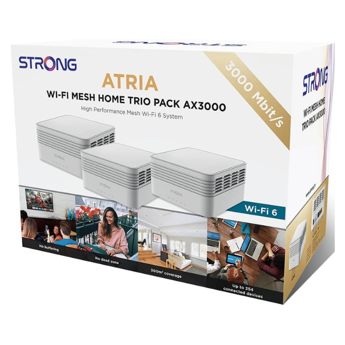 STRONG ATRIA AX3000 Mesh Wi-Fi 6 System: Coverage up to 3,600sq.ft (300m2) , Connects 254 Devices, 3 Gigabit Ports/Node - MESHTRIAX3000UK