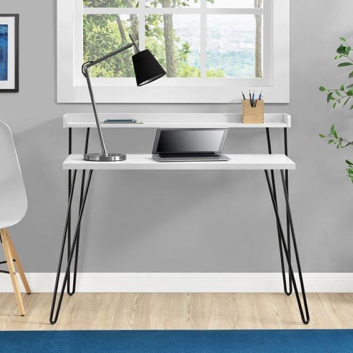 Haven Retro Home Office Desk with Riser – White - 9881296COMUK